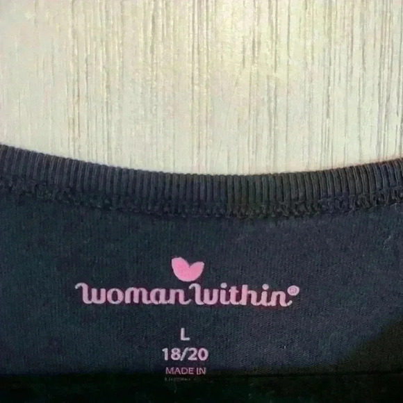 Woman Within Womens Shirt L Tee Short Sleeve Solid Black Pullover Cotton Basic - Picture 2 of 3